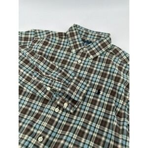 Ralph Lauren Plaid‎ Button Down Shirt Kids Long Sleeve Brown Blue White L(14-16)